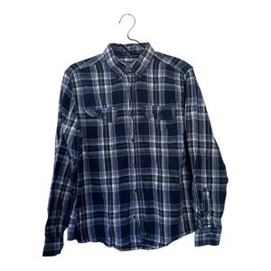 Faded Glory Blue Plaid Flannel Button Down Shirt Men’s Size Medium 38-40